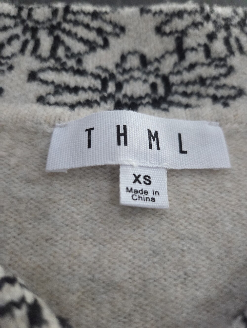 THML Women’s Cream Sweater with Black Pattern Collar Sz.XS - Picture 5 of 10